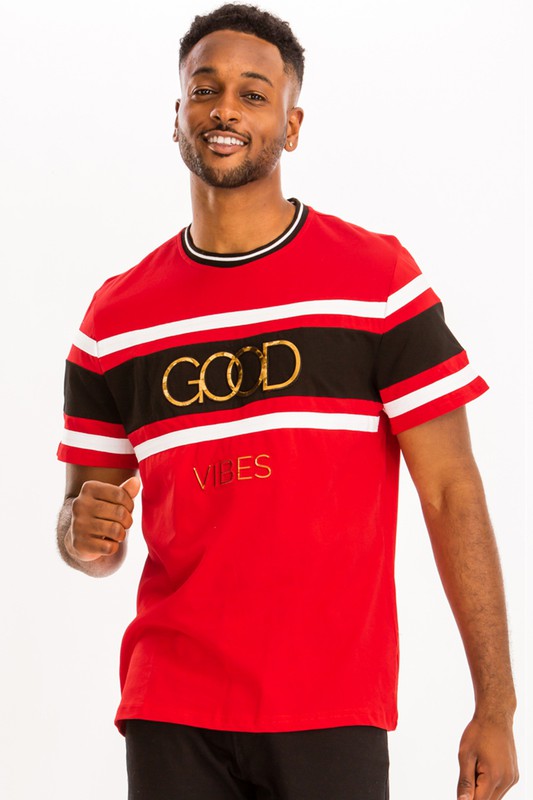 Good Vibes 3D Design Print Gold Foil Shirt