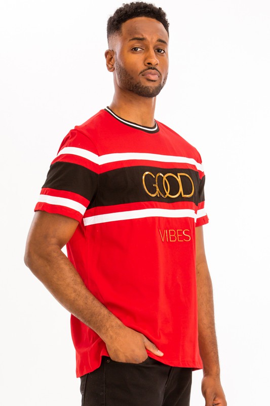 Good Vibes 3D Design Print Gold Foil Shirt