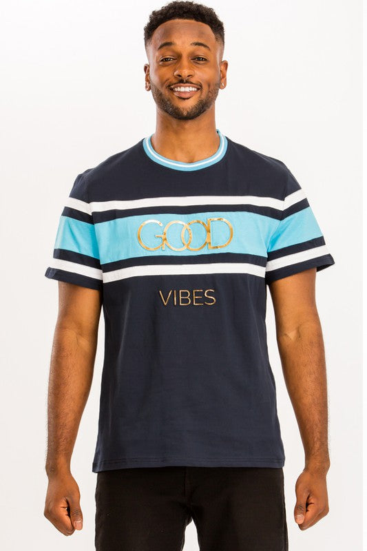 Good Vibes 3D Design Print Gold Foil Shirt