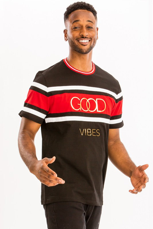 Good Vibes 3D Design Print Gold Foil Shirt