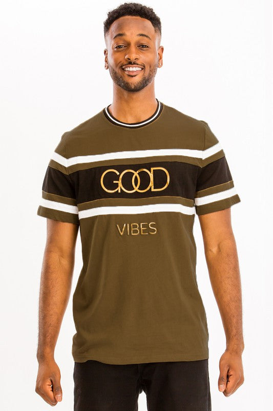 Good Vibes 3D Design Print Gold Foil Shirt