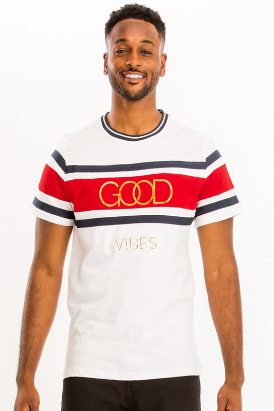 Good Vibes 3D Design Print Gold Foil Shirt