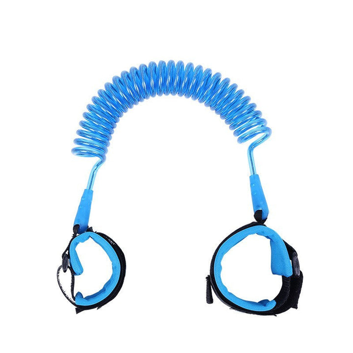 Blue leash with black connectors on a white background.