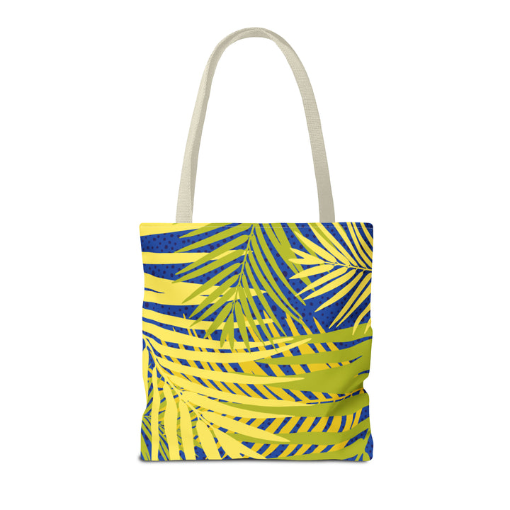 Green Leaves Pattern Over Blue Tote Bag (AOP)