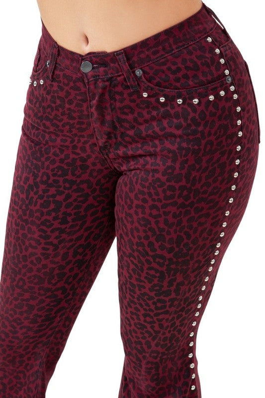 Leopard Studded Bell Bottom Inseam 30