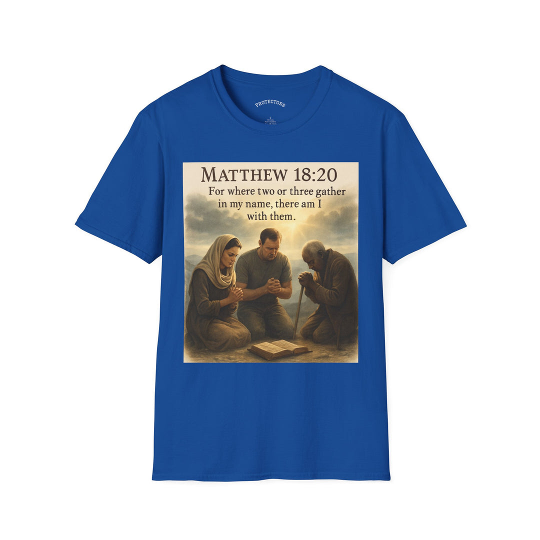 Christian Scripture T-Shirt — Matthew 18:20 and Isaiah 41:10 Faith Tee
