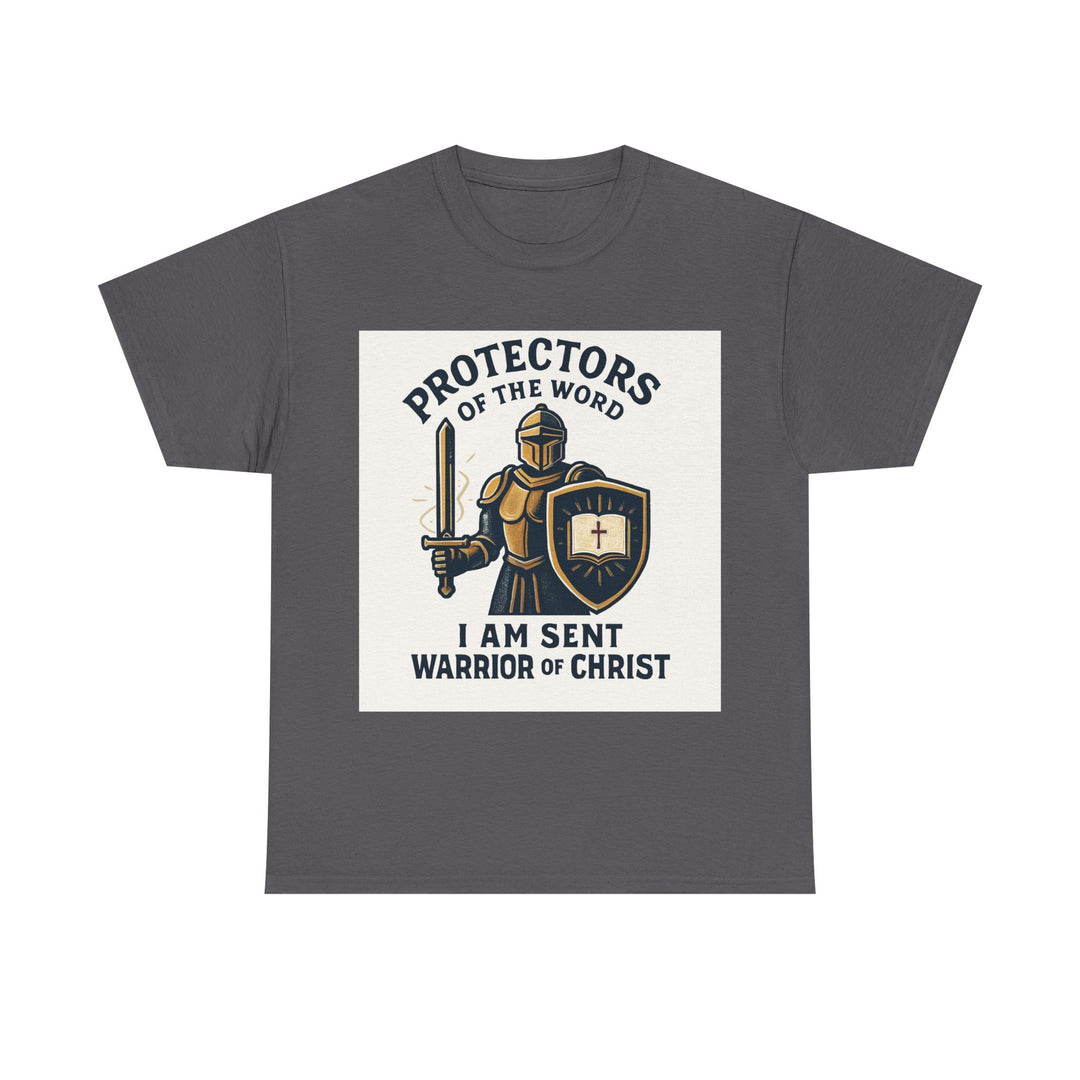 Protectors of the Word T-Shirt — Knight with Sword and Shield Literary Tee