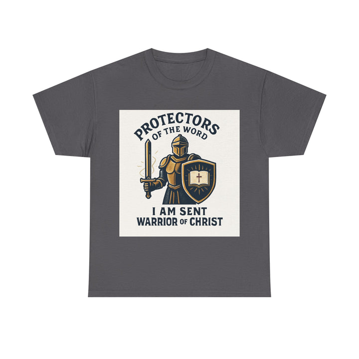 Protectors of the Word T-Shirt — Knight with Sword and Shield Literary Tee