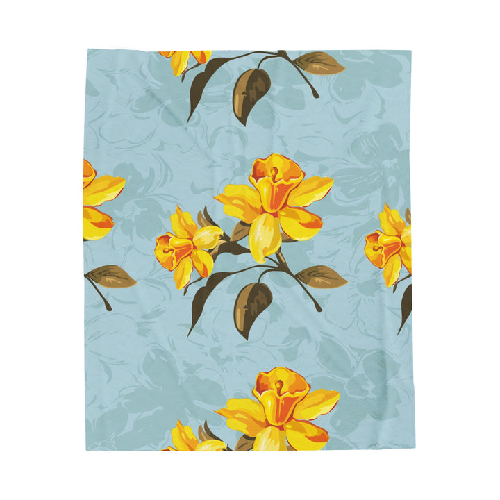 Floral Pattern with Yellow Flowers Velveteen Plush Blanket