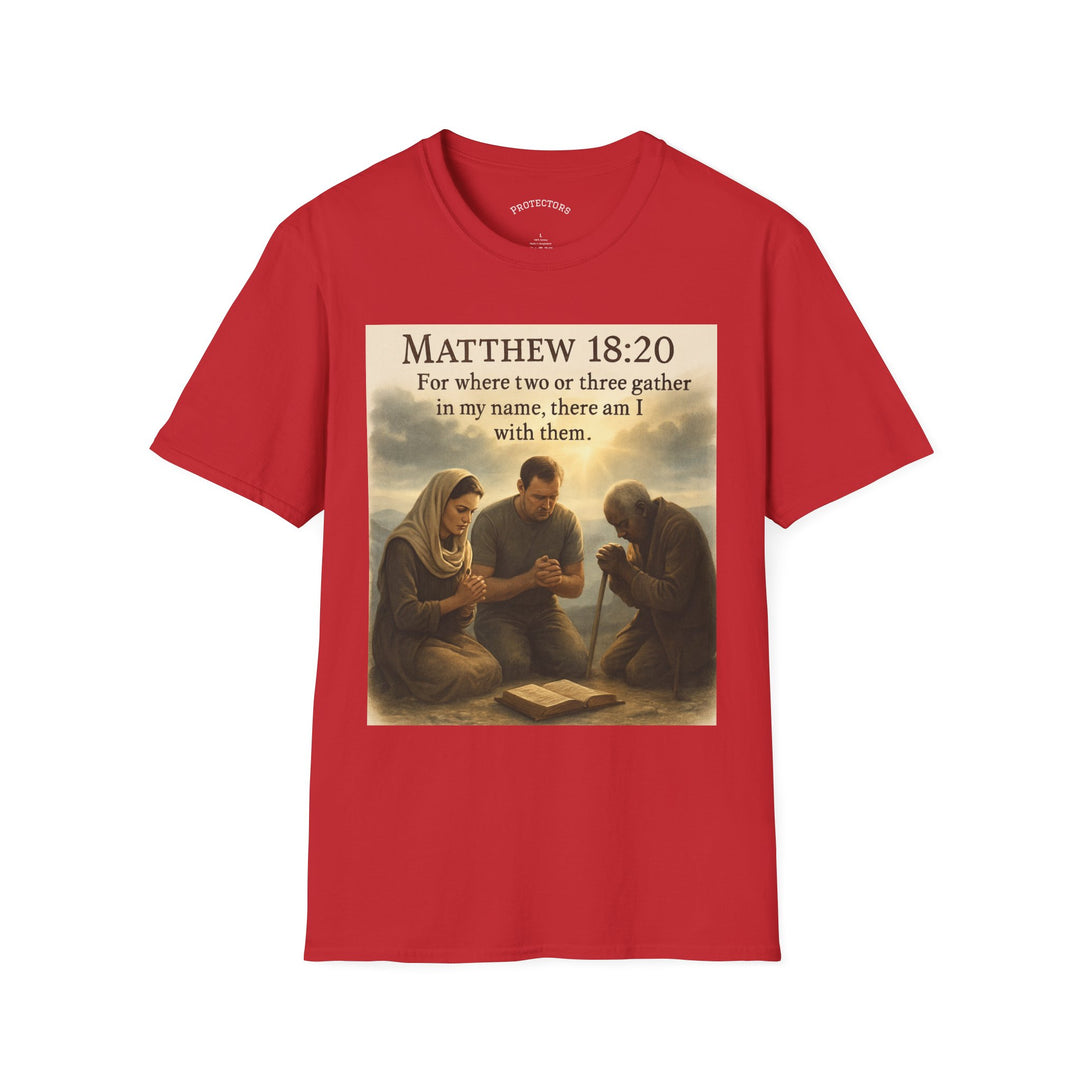 Christian Scripture T-Shirt — Matthew 18:20 and Isaiah 41:10 Faith Tee
