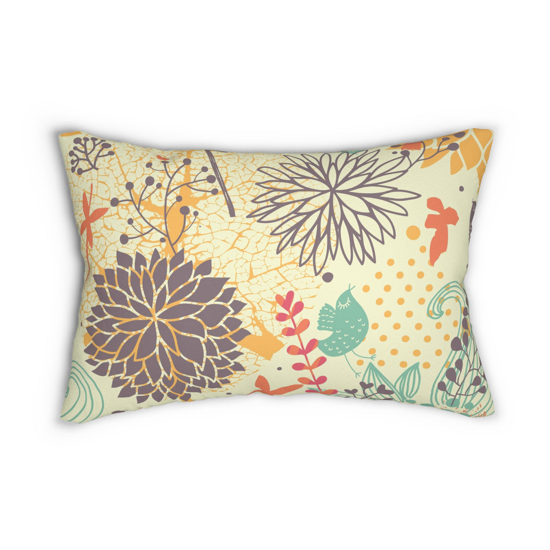 Birds in Flowers Spun Polyester Lumbar Pillow