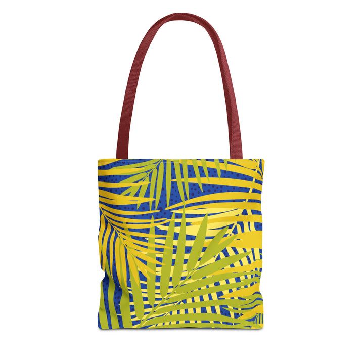 Green Leaves Pattern Over Blue Tote Bag (AOP)