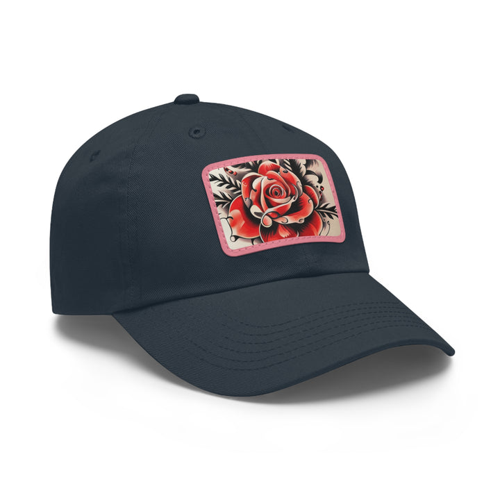 Rose Tattoo Style Dad Hat with Leather Patch (Rectangle)