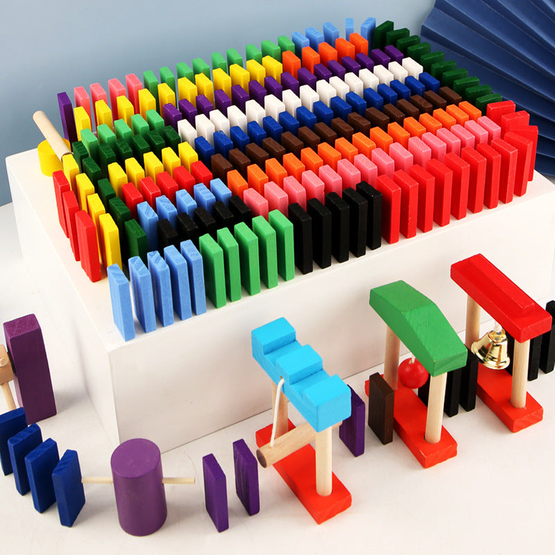 Wooden Domino Blocks Building Kit Colorful Educational Toy for Kids