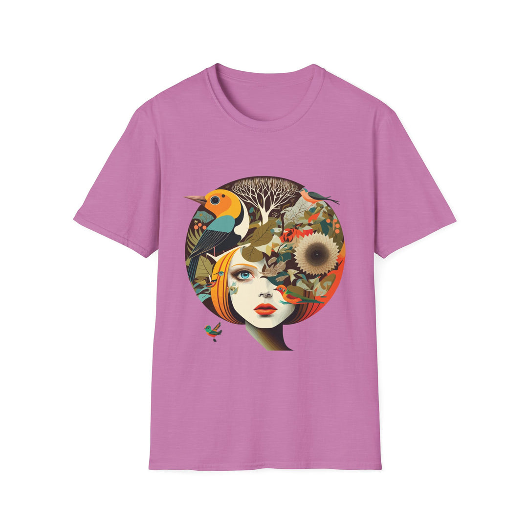 Girl With Flowers and Birds in Hair Unisex Softstyle T-Shirt