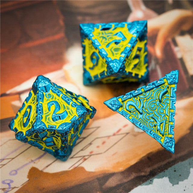 Blue and Yellow Metal Dice（Dagger of Venom）7-Dice Udixi RPG