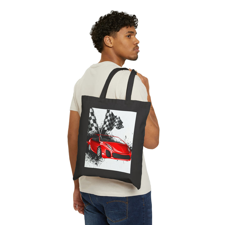 Red Car Finish Line Flags Cotton Canvas Tote Bag