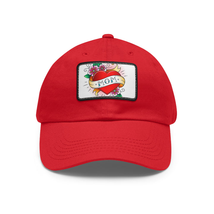 Mom Heart Dad Hat with Leather Patch (Rectangle)