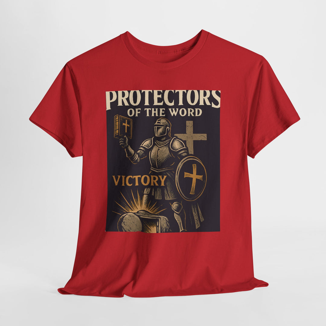 Protectors of the Word Christian T-Shirt No Sleeve Design — 'Victory' Knight Design with John 14:6 Scripture