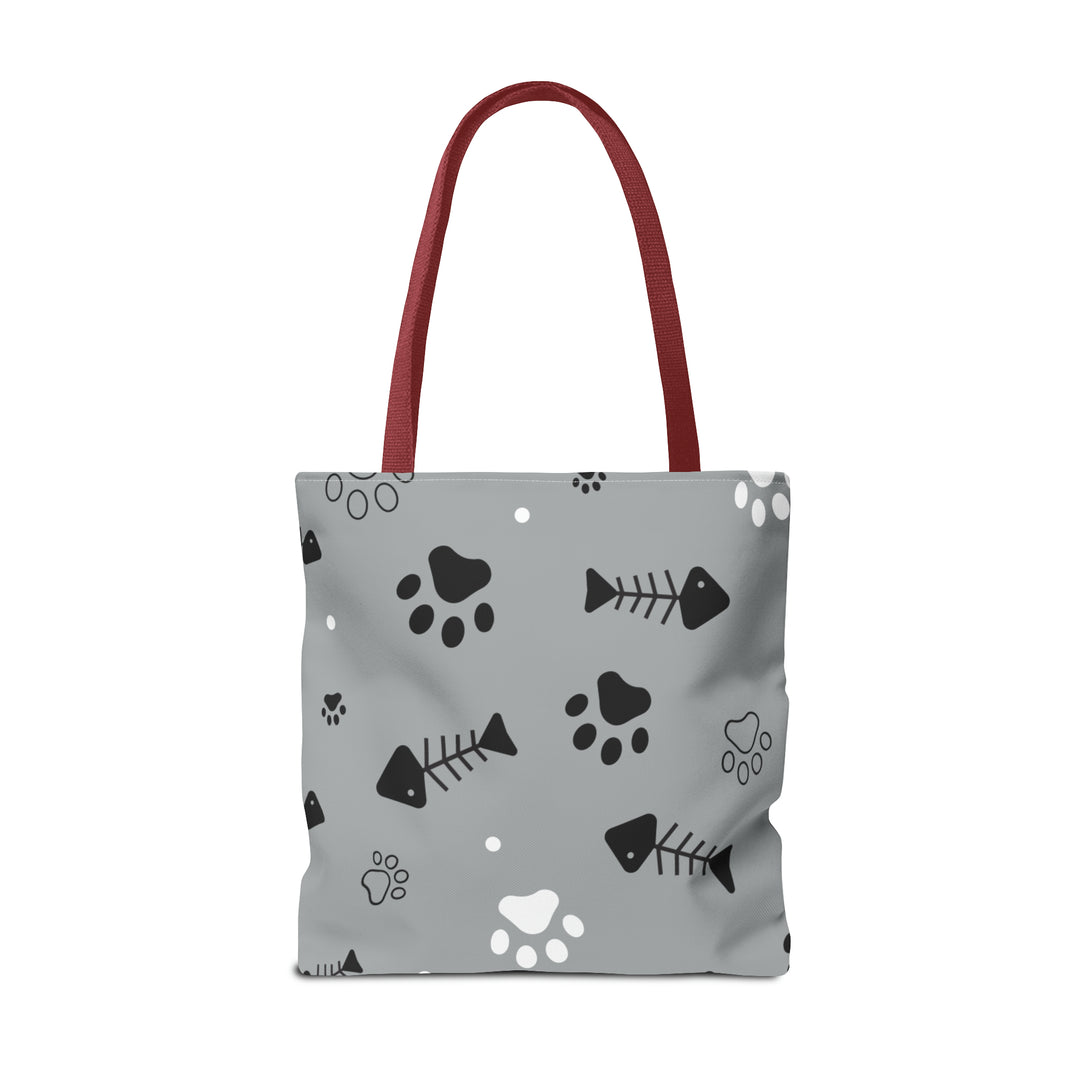 Paws and Fish Gray Pattern Tote Bag (AOP)