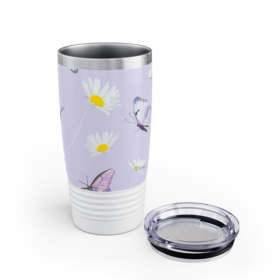 Daisy Flowers and Butterflies Ringneck Tumbler, 20oz