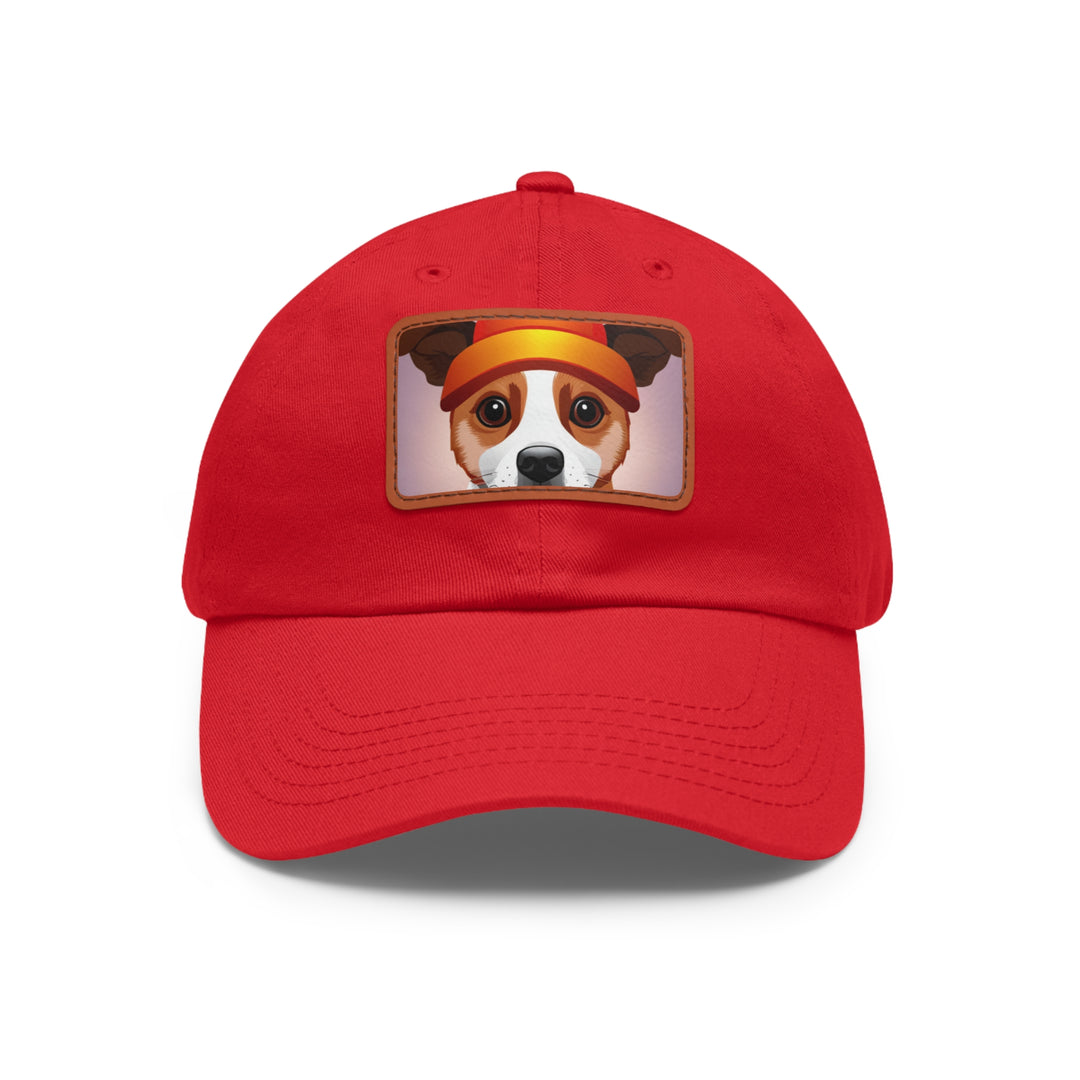 Peeking Dog Dad Hat with Leather Patch (Rectangle)