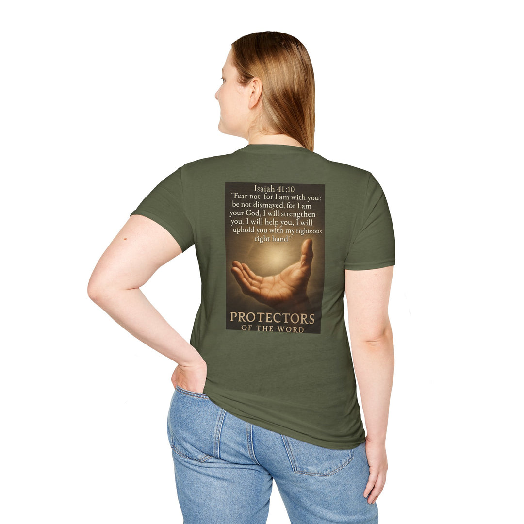 Christian Scripture T-Shirt — Matthew 18:20 and Isaiah 41:10 Faith Tee