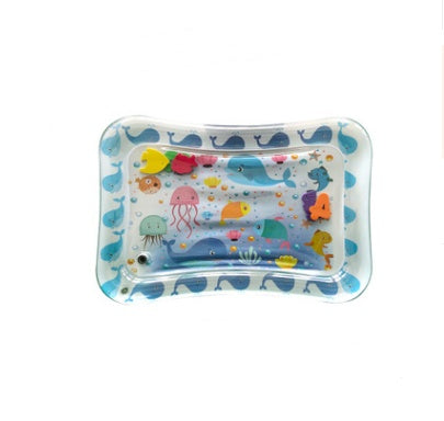 Inflatable water mat with sea animal designs on a white background.