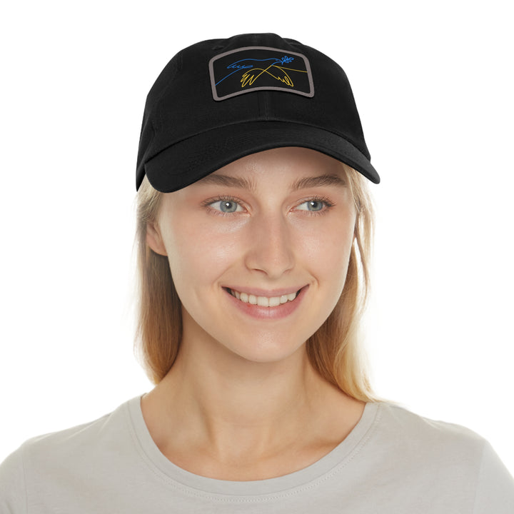 Dove and Leaf Dad Hat with Leather Patch (Rectangle)