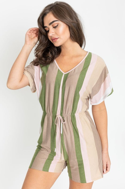 Summer Stripe Surplice Romper