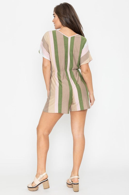 Summer Stripe Surplice Romper