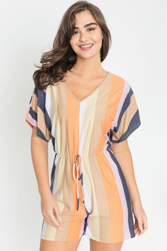 Summer Stripe Surplice Romper