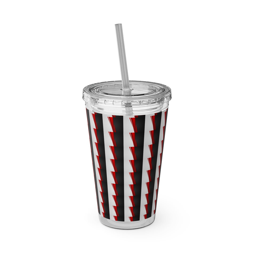 Classic Red Black Gray Sunsplash Tumbler with Straw, 16oz