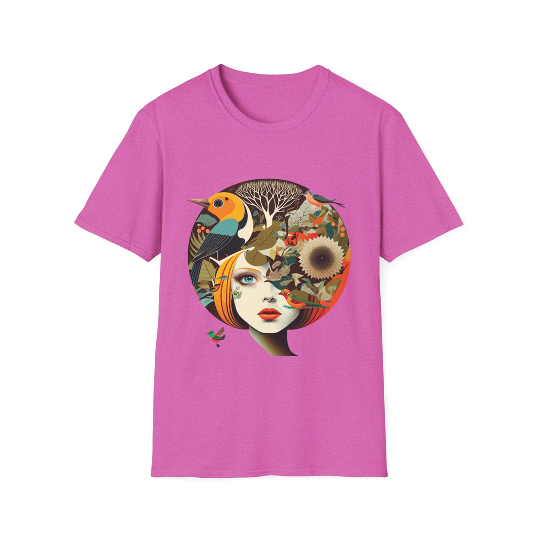 Girl With Flowers and Birds in Hair Unisex Softstyle T-Shirt