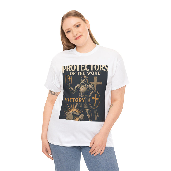 Protectors of the Word Christian T-Shirt No Sleeve Design — 'Victory' Knight Design with John 14:6 Scripture