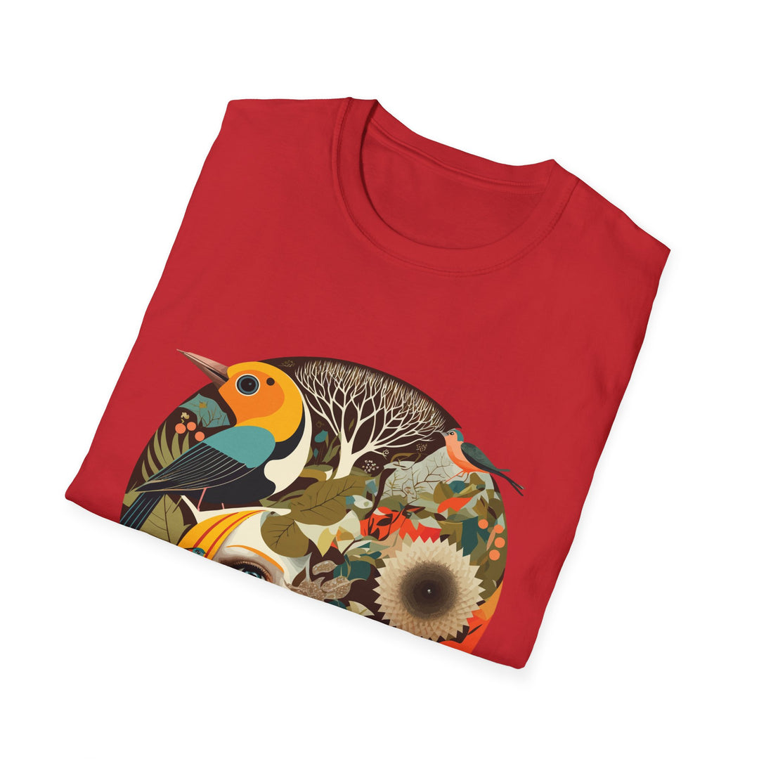 Girl With Flowers and Birds in Hair Unisex Softstyle T-Shirt