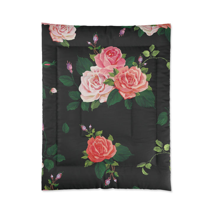Roses Over Black Comforter