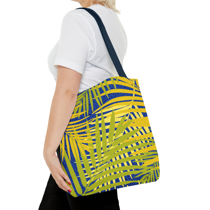 Green Leaves Pattern Over Blue Tote Bag (AOP)