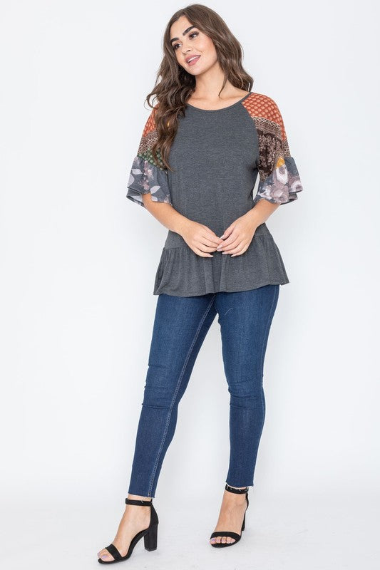 Patchwork Ruffle Sleeve Tunic