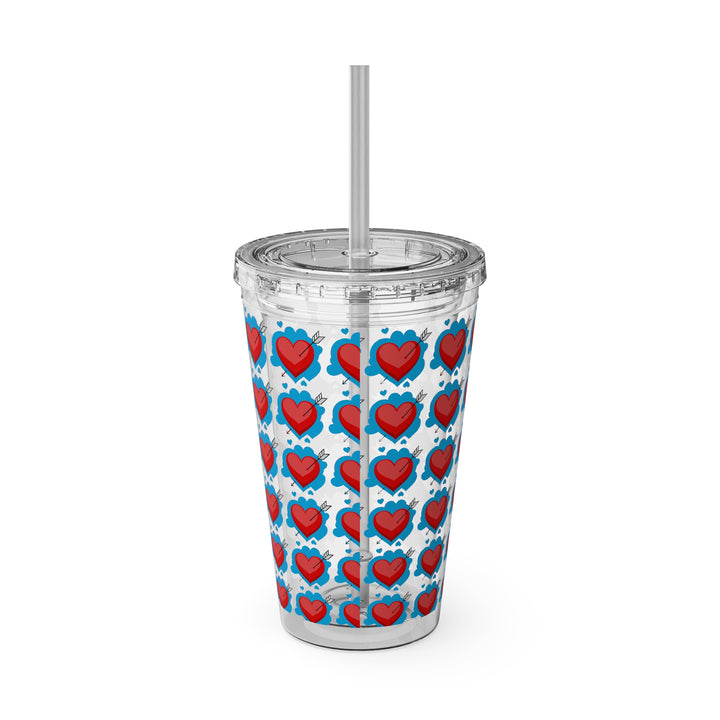 Heart Pattern Sunsplash Tumbler with Straw, 16oz