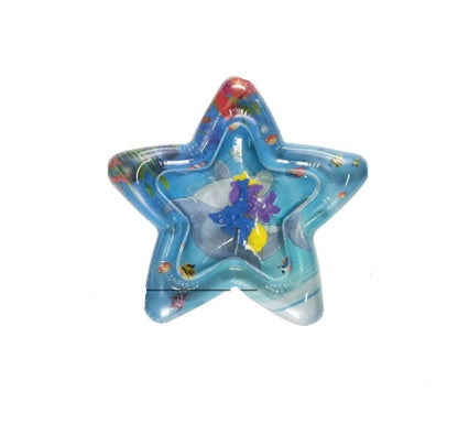 Star-shaped toy with colorful design on a white background.