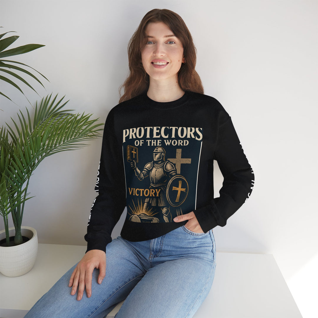 Knight Shield Crewneck Sweatshirt — "Protectors of the Word Victory"