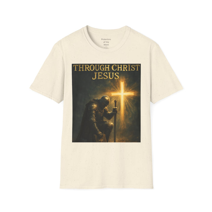 Christian Knight T-Shirt — "Through Christ Jesus" Front and "I Am Saved" Back