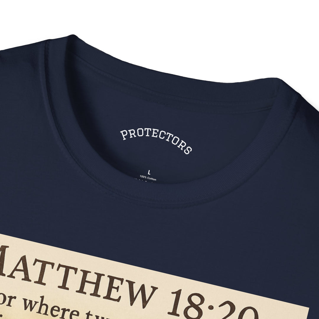 Christian Scripture T-Shirt — Matthew 18:20 and Isaiah 41:10 Faith Tee