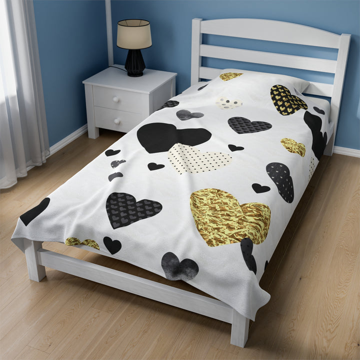 Golden Hearts Velveteen Plush Blanket