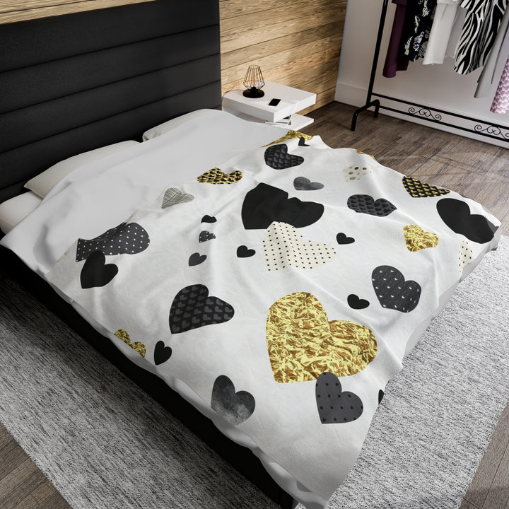 Golden Hearts Velveteen Plush Blanket