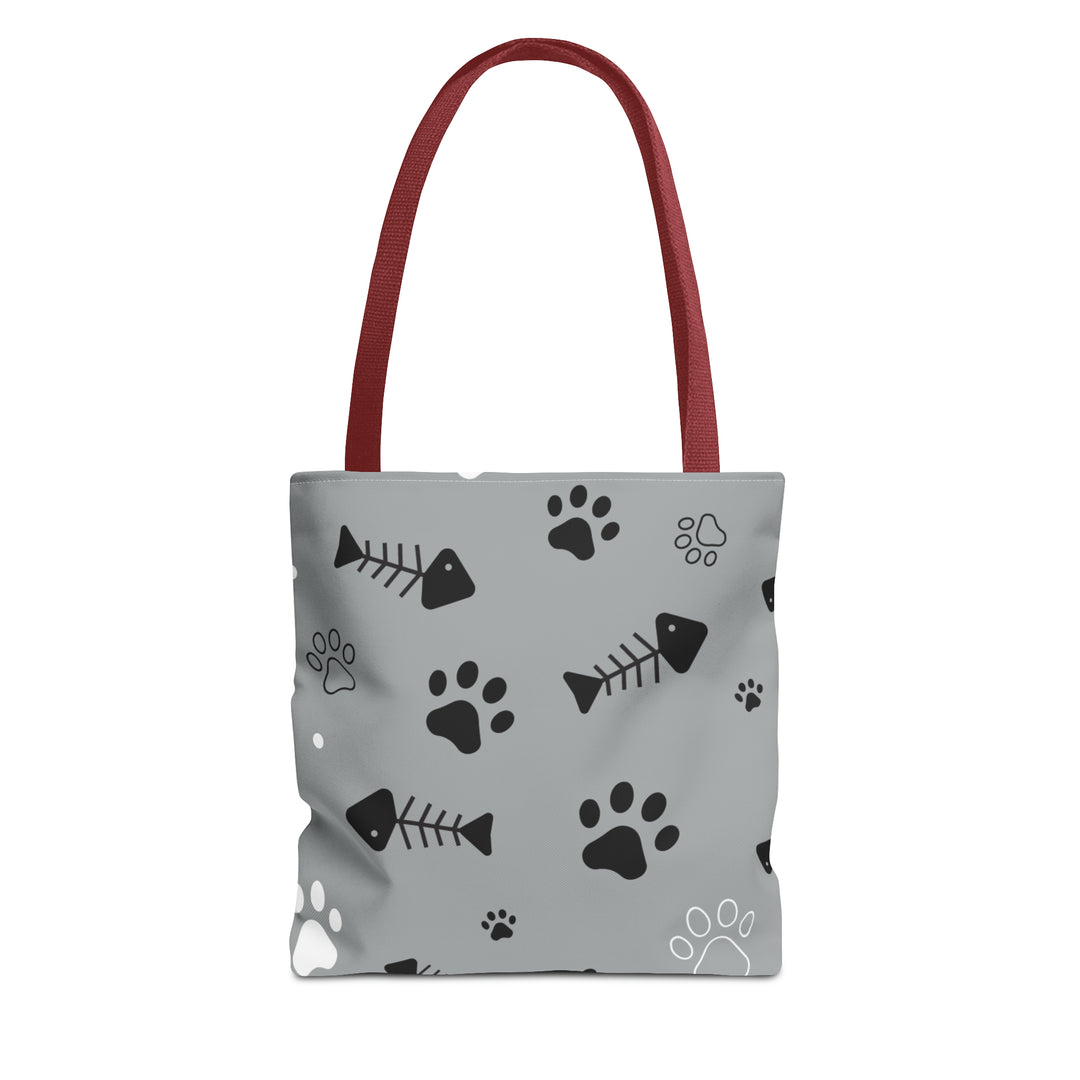 Paws and Fish Gray Pattern Tote Bag (AOP)