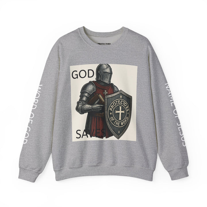 Knight Shield Crewneck Sweatshirt — "Protectors of the Word" Christian Armor Design