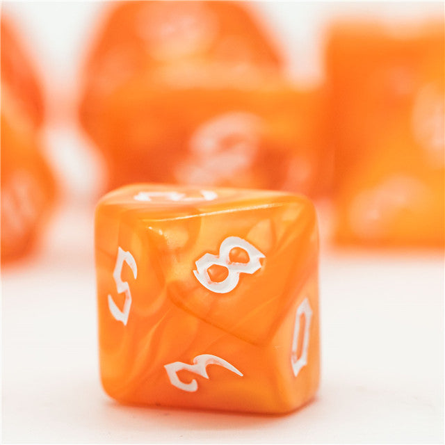 Orange Macaron 7-Dice Blend Set w/White Numbers