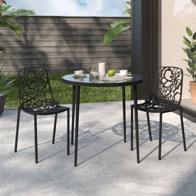 LeisureMod Modern Devon Aluminum Chair, Set of 2 Black Together